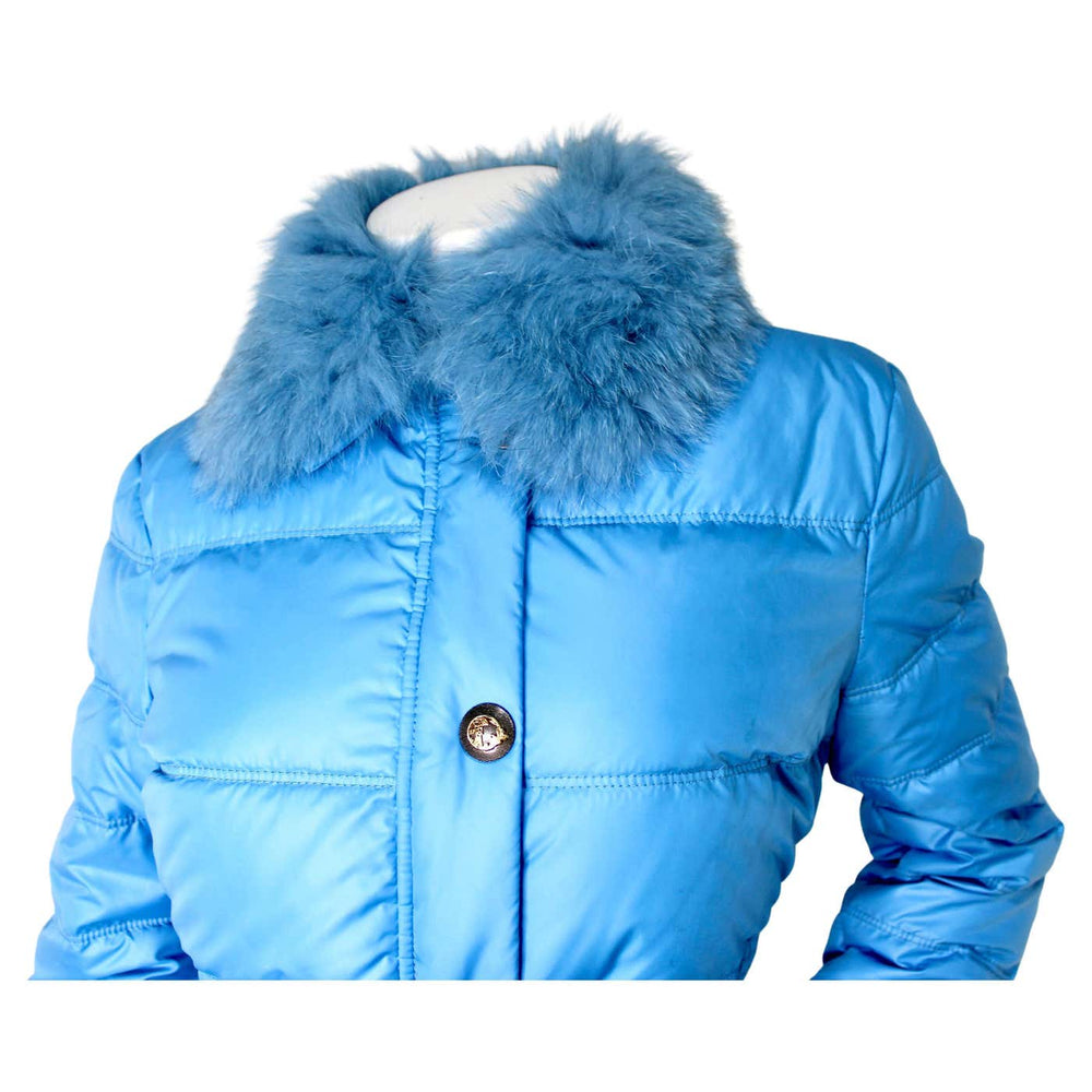 ★未使用品★VERSACE★Blue★ダウン★ Versace Collection Blue Belted Down Puffer Coat With Fox Fur circa