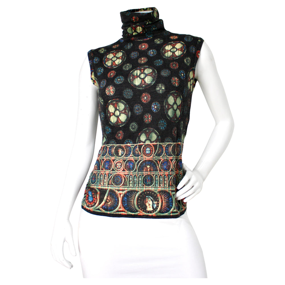 Jean Paul Gaultier Cathedral Print Wool Sleeveless Turtleneck Top