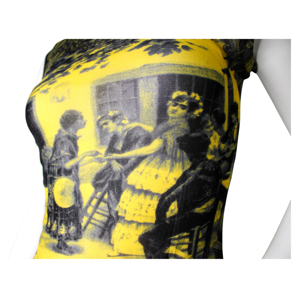 Jean Paul Gaultier Vintage Print Mesh Sleeveless Turtleneck Top