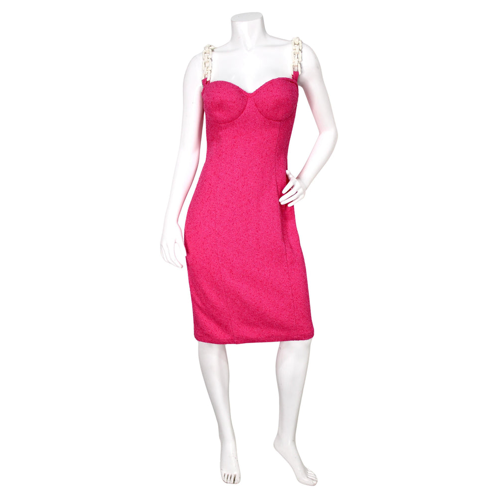 Moschino Barbie Pink Bustier Dress With White Chunky Chain Straps  Vintage  by Misty