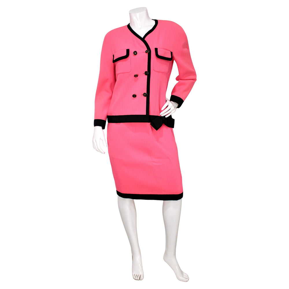 Chanel Pink & Black Wool Skirt Suit Set Runway SS 1991 – Vintage by Misty