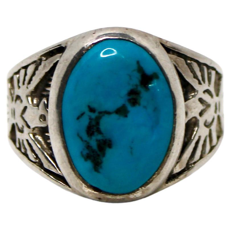 Turquoise Sterling Silver Southwest Thunderbird Motif Mens Ring ...