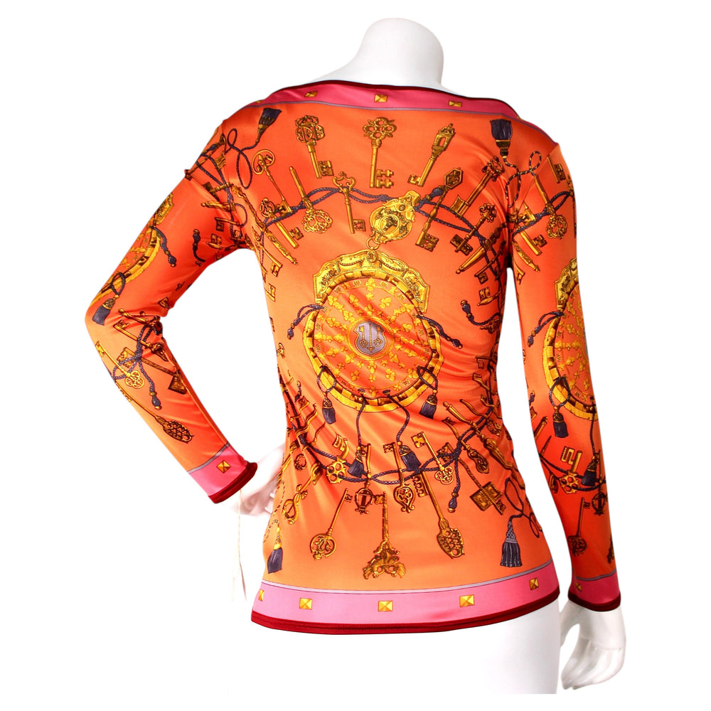 トップス HERMES Hermès Les Cles Orange Tassel & Key Print Longsleeve Top circa