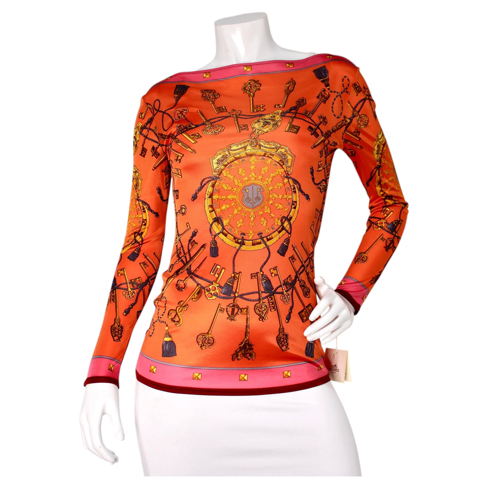HERMÈS 　ストール　ケリー・アン・パールズ＊ Hermès Les Cles Orange Tassel & Key Print Longsleeve Top circa