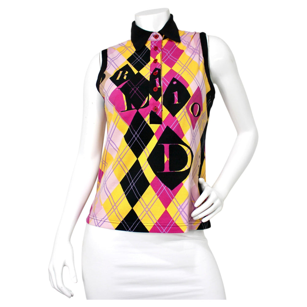 Christian Dior ノースリーブ 38Fサイズ　ガリアーノ期 John Galliano for Christian Dior Argyle Sleeveless Polo Top circa