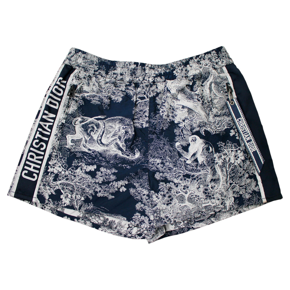 Christian Dior Navy Blue & White Toile de Jouy Taffeta Shorts
