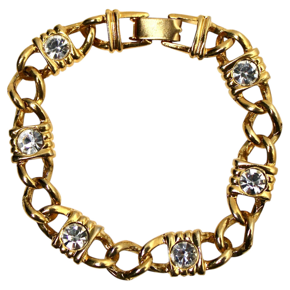Gold Plated Chain Link Rhinestone Vintage Bracelet – Vintage by Misty