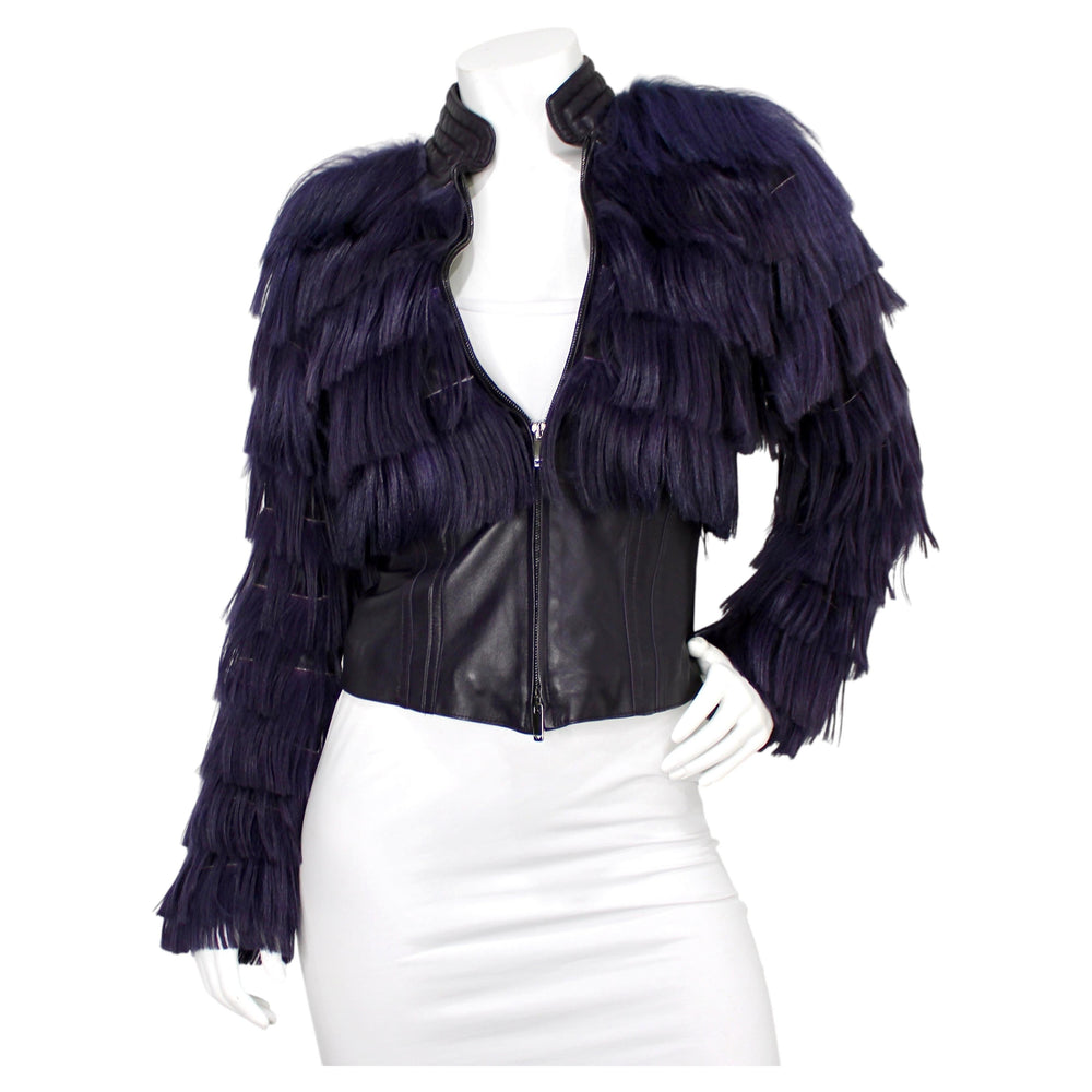 Emporio Armani Purple Faux Leather Kidassia Goat Fur Vintage