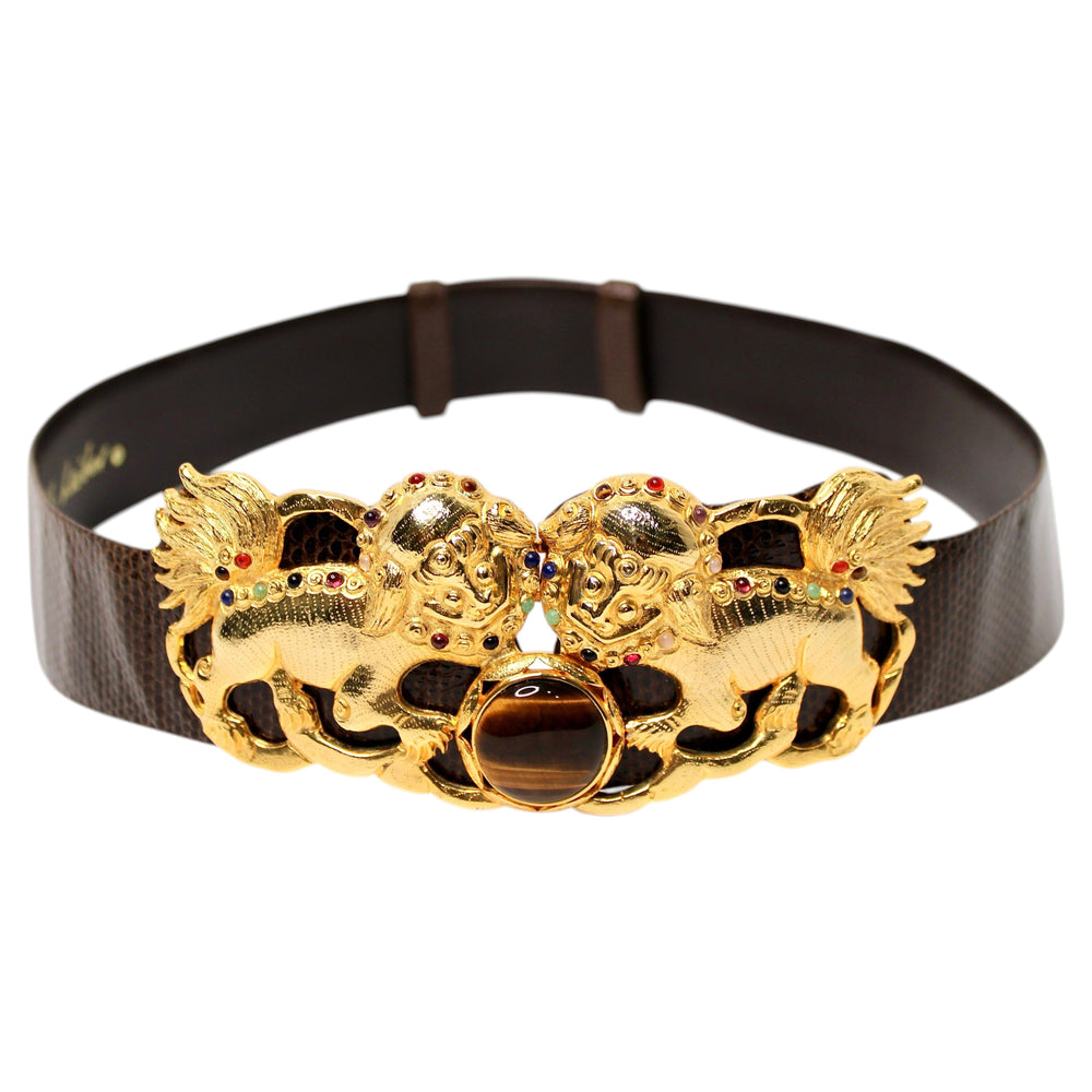 Judith Leiber Foo Dog Stone & Gold-Tone Brown Leather  display picture 1