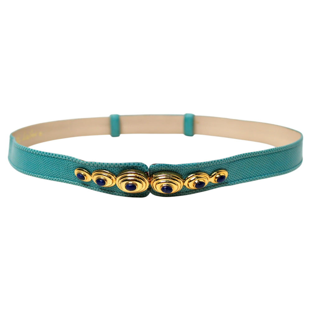 Judith Leiber Turquoise Embossed Leather Vintage Belt With  display picture 2