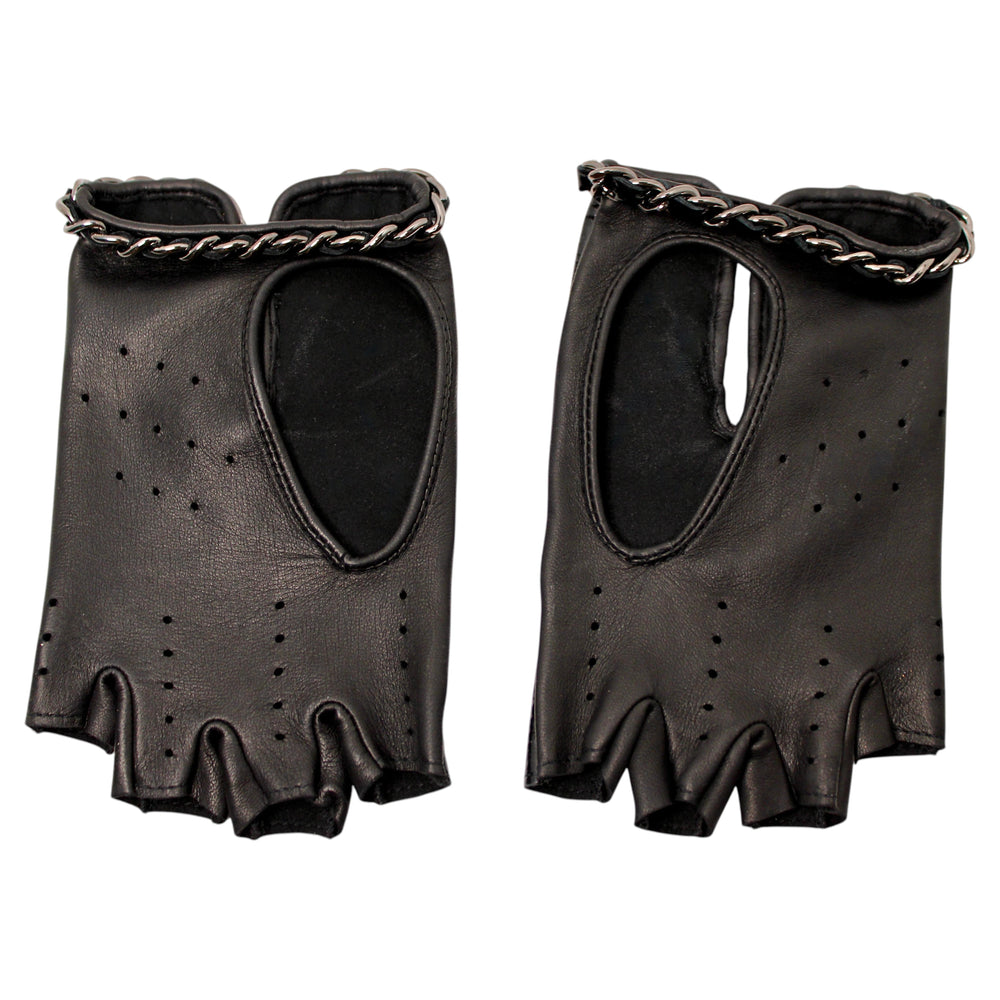 Chanel Black Patent Leather Fingerless Gloves With Silver-Tone