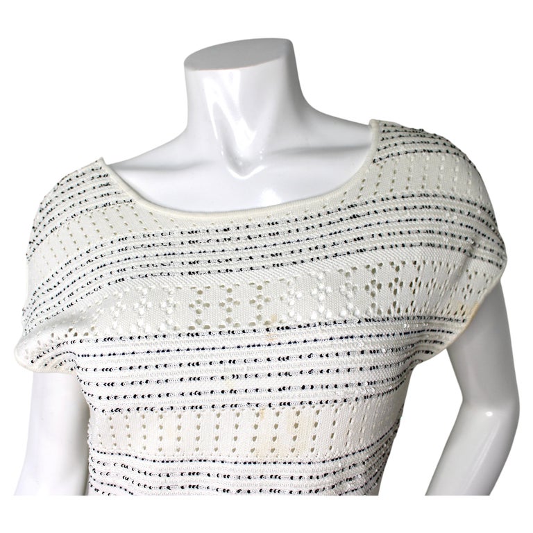Chanel White & Navy Sequins Cotton Knit Tunic Mini Dress 2017 – Vintage by Misty