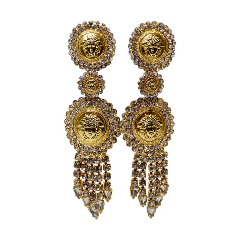 Medusa Earrings by Gianni Versace 18k Gold, Diamonds, Black Enamel, Italian  1980