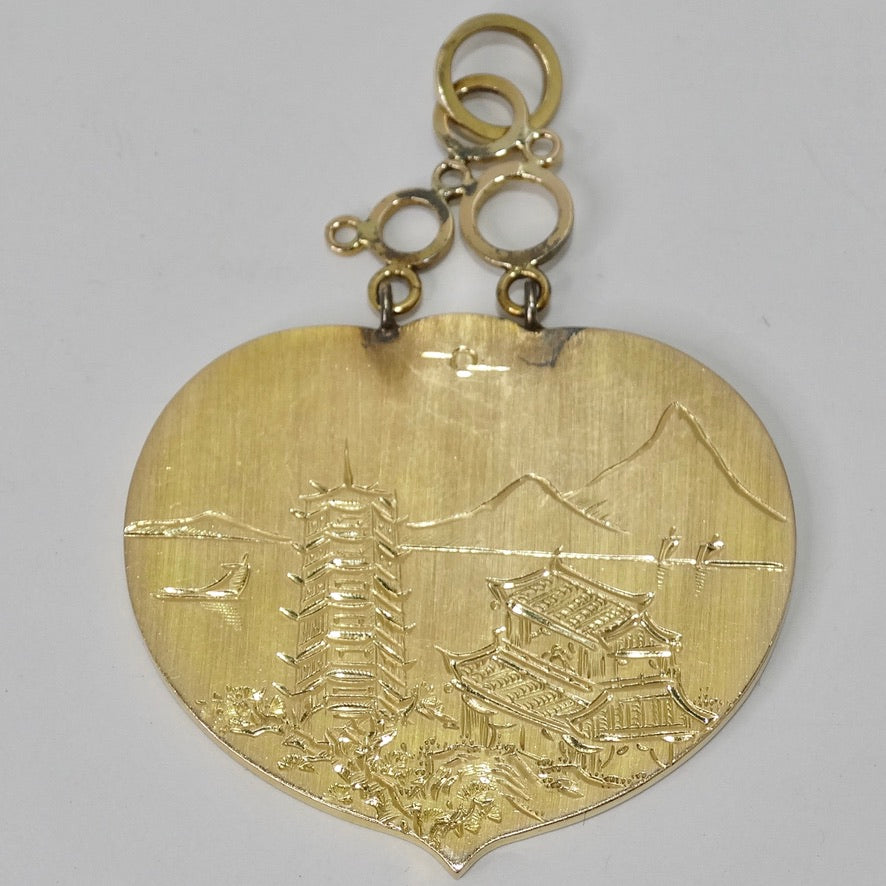 1980s 14K Gold Jade Heart Pendent