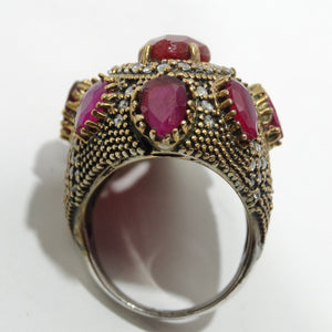 1990 Silver 925 Synthetic Ruby Cocktail Ring