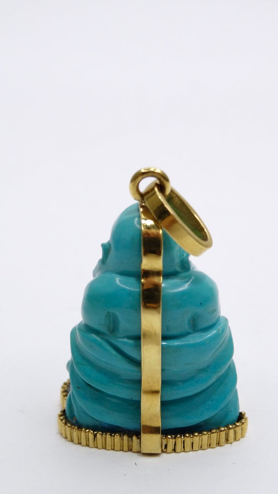 Turquoise Budda Pendant in 18k Yellow Gold