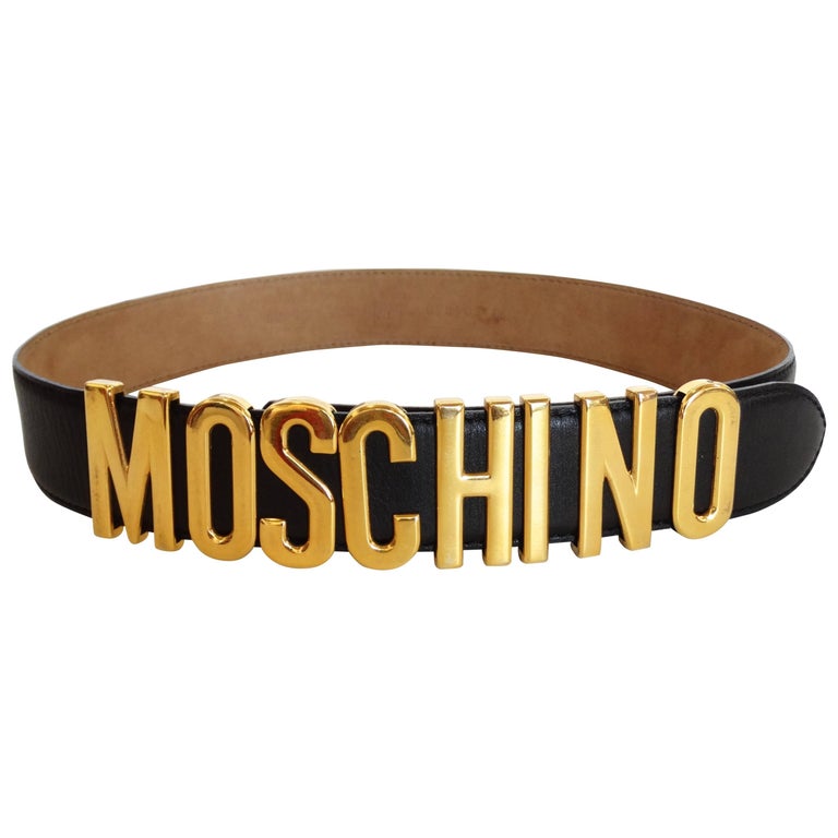ベルト Moschino Gold Leather Belt With Bold Logo Detailing Moschino Logo Letter Belt – Vintage by Misty
