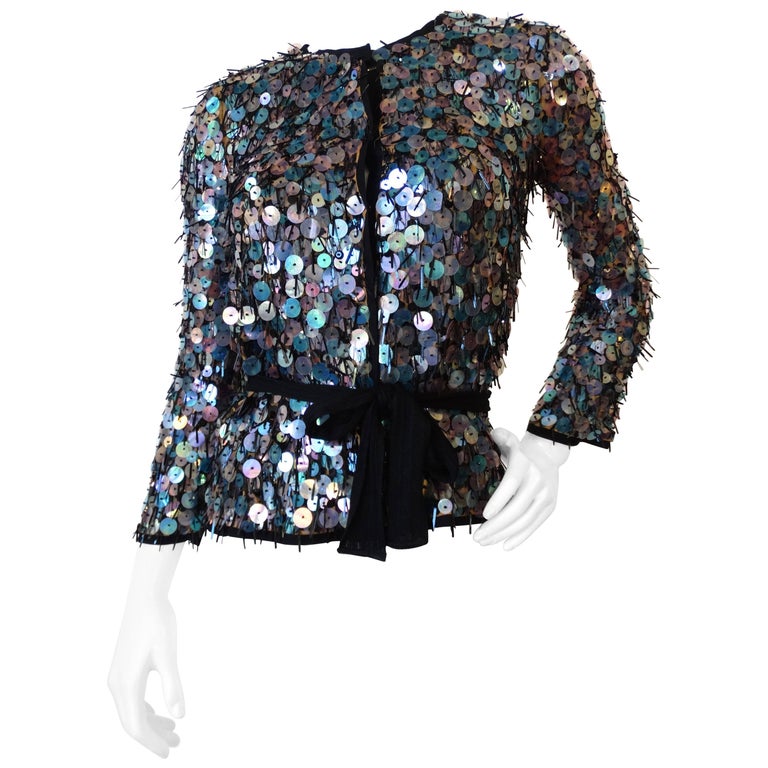 Vintage Sequin Jacket Black With Leopard Cheetah Animal