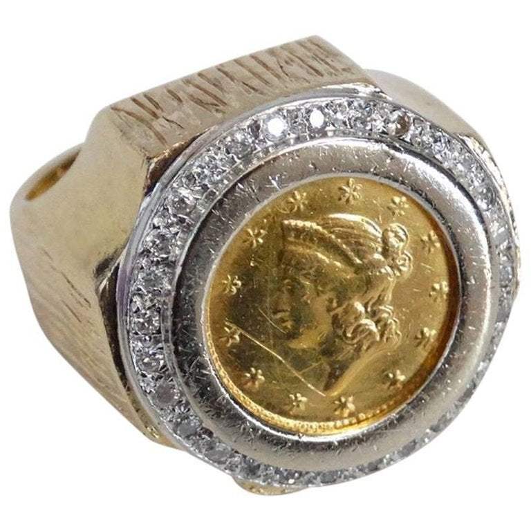 Men's 24K Yellow Gold Genuine Diamond 1/10 Oz Lady Liberty Coin Ring 3/4 Ct  20MM - Walmart.com