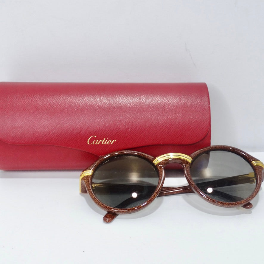 Cartier Cabriolet Round Brown 22K Gold Sunglasses Circa 1991