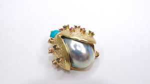 Pearl and 14k Gold Ladybug Broach