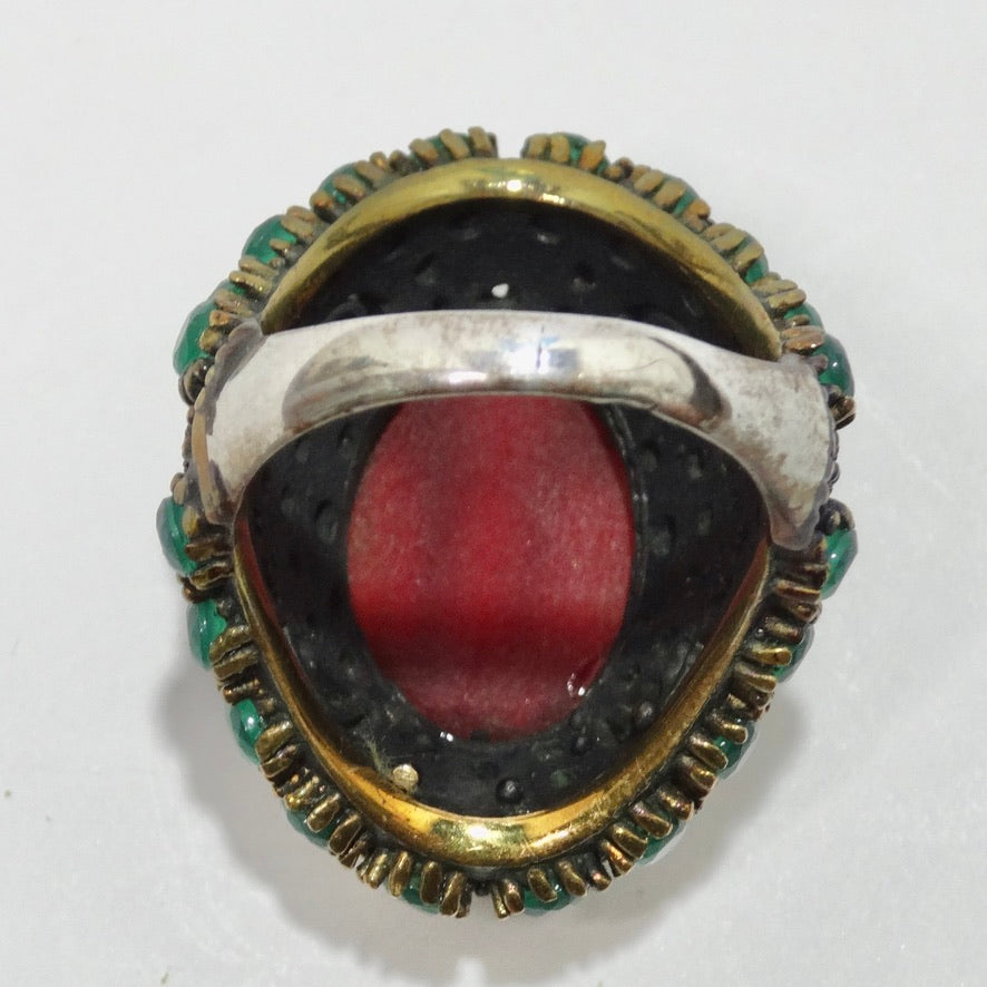 1990 Synethic Ruby Emerald Cocktail Ring