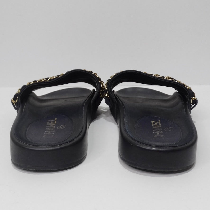 Chanel Gold Sandals Thongs Tortoise 37 7 Vintage Turnlock Slides