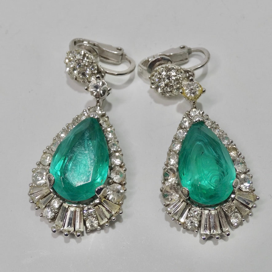 1980s Blue Green Stone Drop Earrings