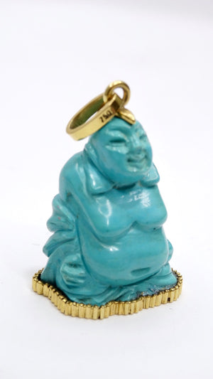 Turquoise Budda Pendant in 18k Yellow Gold