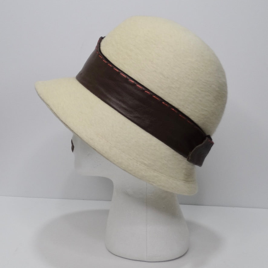 1960s Yves Saint Laurent YSL Sculpted Ivory Felt Fedora Hat For
