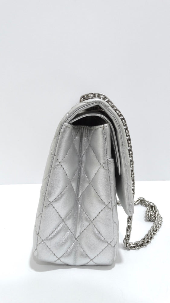 Chanel Metallic Calfskin Quilted Small Shopping in Chains Tote Silver