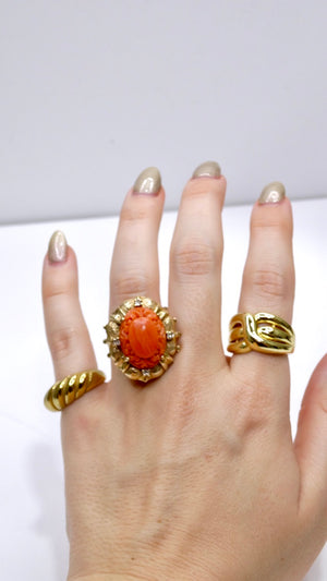 Mediterranean Coral 14k Gold Cocktail Ring with Diamonds