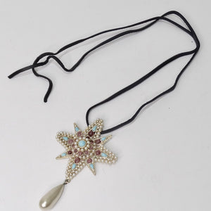 Chanel Gripiox Pendent Choker on Leather Chord with Tear Drop Pearl