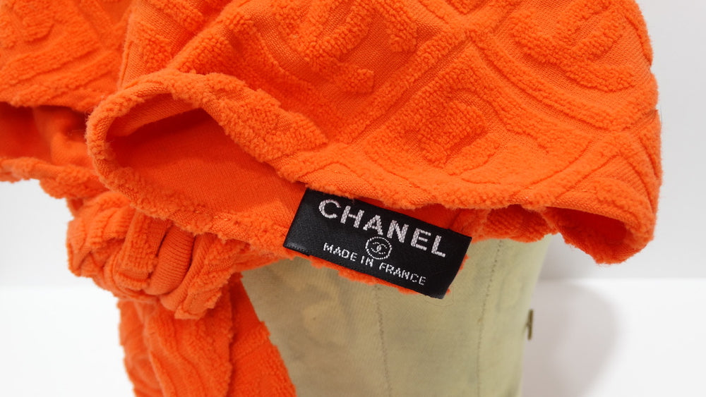 Chanel CC logo Terry Cloth Monogram Tie-Back Hat