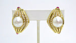 Diamond Pearl and Ruby 1980's Earrings