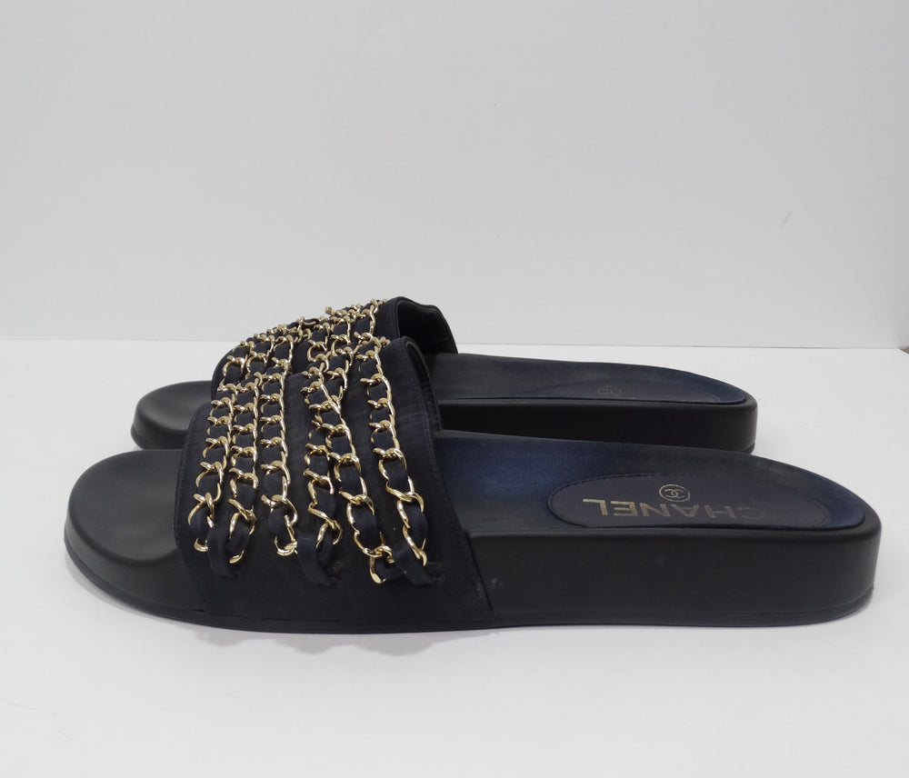 Sandals  Suede kidskin  chain black  Fashion  CHANEL