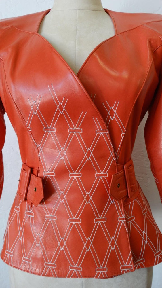 1980s Jean Claude Jitrois Diamond Pattern Leather Wrap Jacket