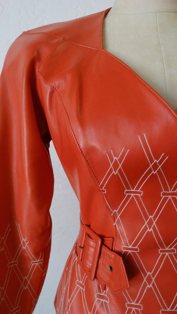 1980s Jean Claude Jitrois Diamond Pattern Leather Wrap Jacket