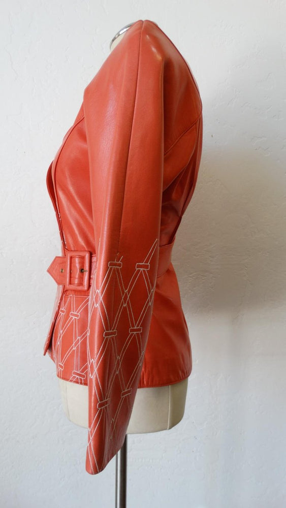 1980s Jean Claude Jitrois Diamond Pattern Leather Wrap Jacket