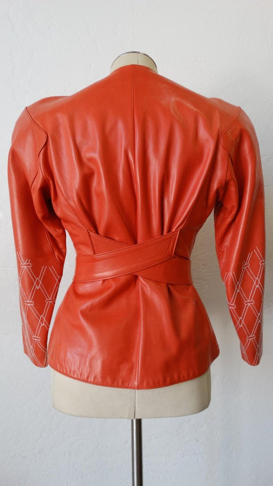 1980s Jean Claude Jitrois Diamond Pattern Leather Wrap Jacket