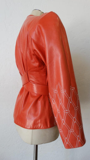 1980s Jean Claude Jitrois Diamond Pattern Leather Wrap Jacket