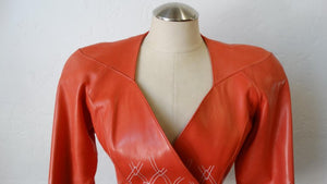 1980s Jean Claude Jitrois Diamond Pattern Leather Wrap Jacket