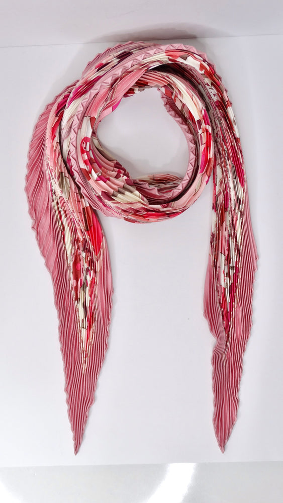 Vintage by Misty Hermes Plisse Pleated Red/Pink Silk Scarf