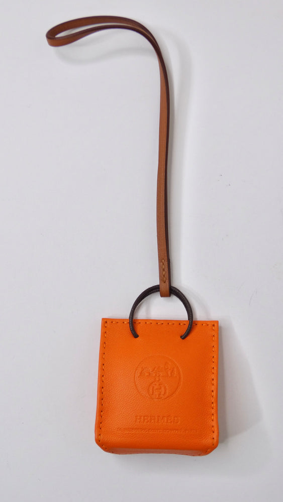 Hermes Orange Shopping Sac Bag Charm Key Chain Pom Pom Carmen