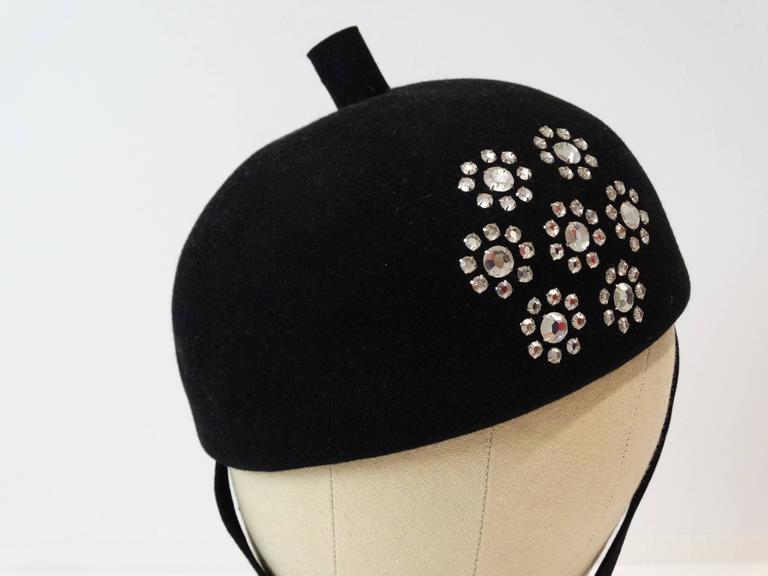 1960s Adolfo II Beret Hat with Floral Crystal Pattern