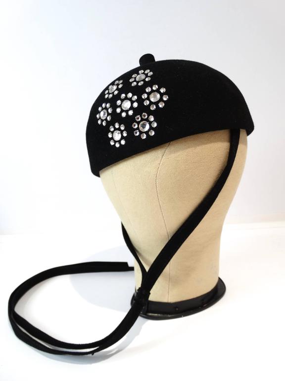 1960s Adolfo II Beret Hat with Floral Crystal Pattern