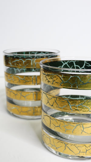 Culver Mid-Century Gold/Green Glasses- Set of 6