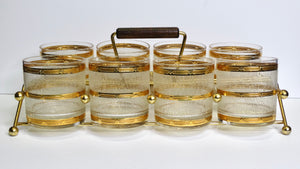 Glassware & Carrier Gold Mid-Century Set of 8