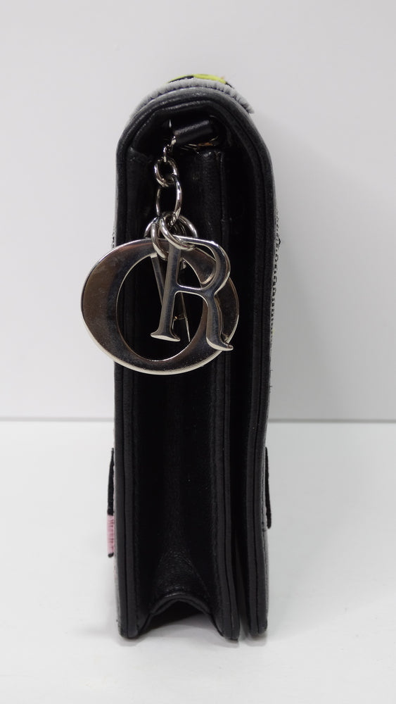 Dior Lady Handbag Patch Embellished Black Leather Shoulder Bag