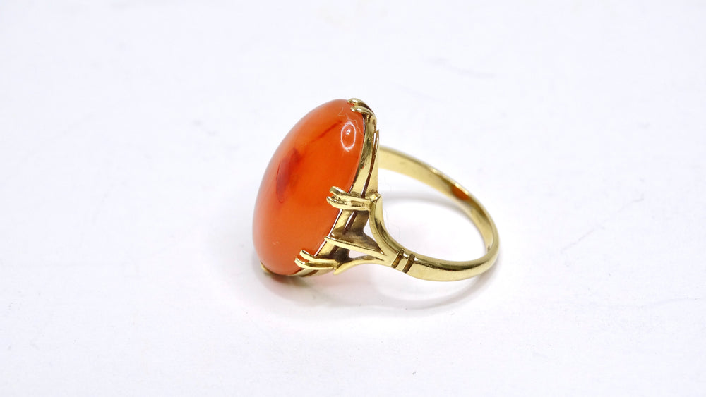 Orange Jade 14k Gold Vintage Ring